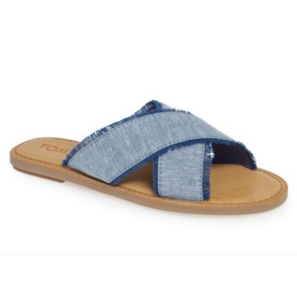 Toms Viv Blue Slub Chambray Denim Sandals Sz 6.5 - Picture 5 of 7